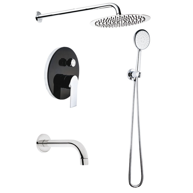  3928 Concealed Bath Set/3-Way / Round / Black Mirror 
